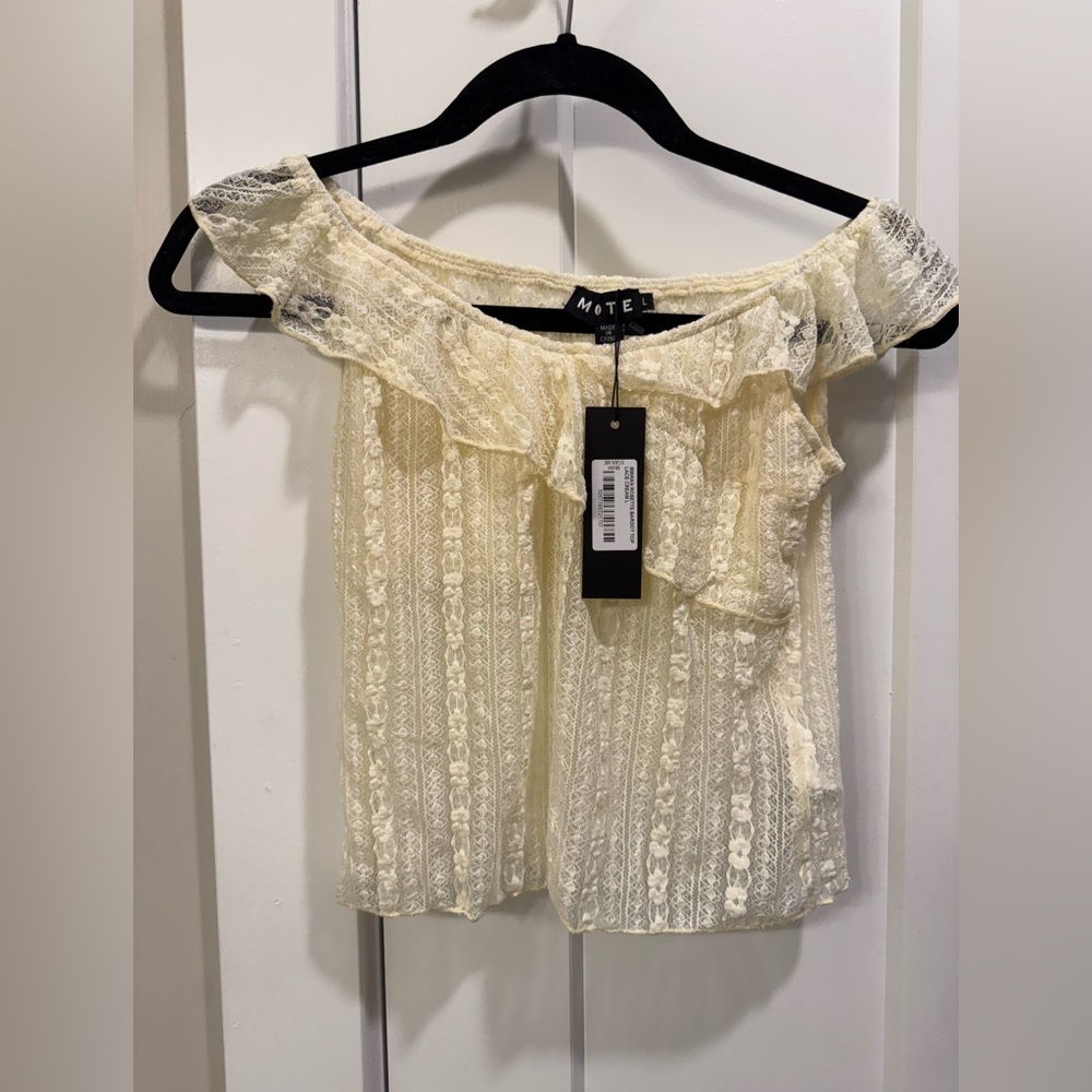 Motel Rocks Ivory Lace Off-Shoulder Blouse